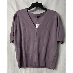 NWT Arach‎ & Cloz Womens Short Sleeve Button Front Purple Sweater Top Size XL